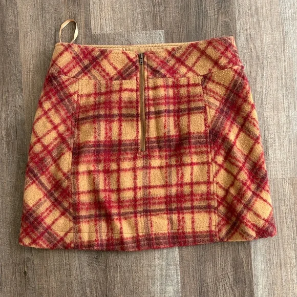 Free People Plaid A-Line Mini Skirt in Mustard & Red - Picture 2 of 3